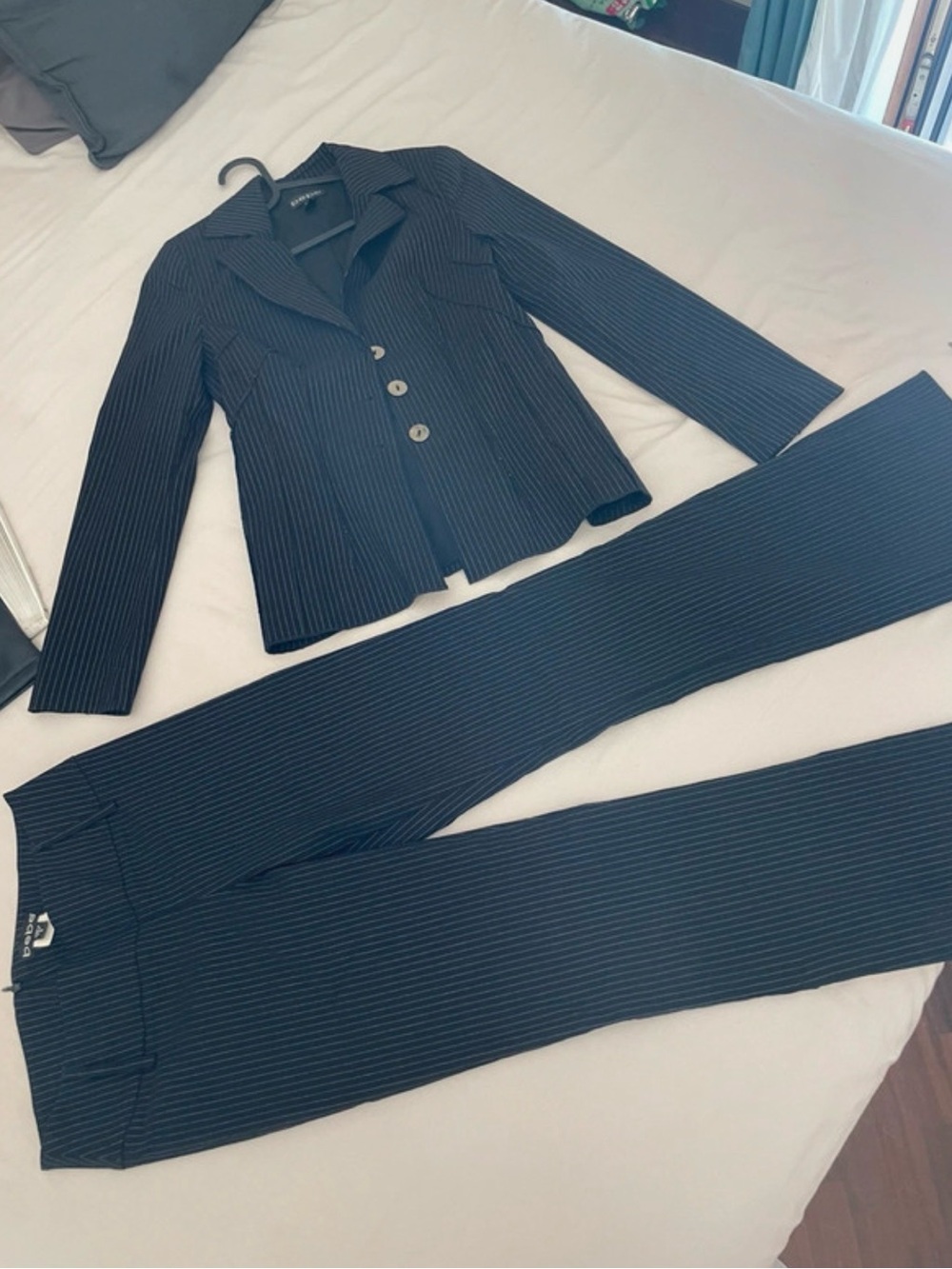 Bebe Black Pinstripe Two-Piece Pantsuit